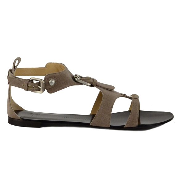GIUSEPPE ZANOTTI SHOES FLAT FABRIC LEATHER GLADIATOR SANDALS - Picture 2 of 10
